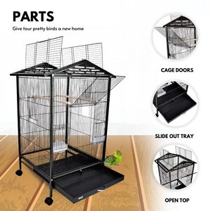 Cage à oiseaux ouverte de 30 pouces avec support à roulettes, plateau coulissant et rotation à 360° °   Roues pour perruches, calopsittes, agapornis et petits perroquets - Product Image 3