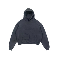 Más vendidos Boxy Fit Cropped Puff estampado gráfico 600G algodón Fleece Stone Wash Black Hoodie Cut and Sew Manufacturing Company