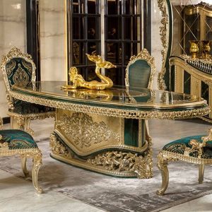 Set da Pranzo di Lusso <span class=keywords><strong>Majestica</strong></span> Hotel Emma in Legno di Teak Massiccio Intagliato a Mano con Finitura Verde, Arredamento Classico di Lusso - Product Image 5