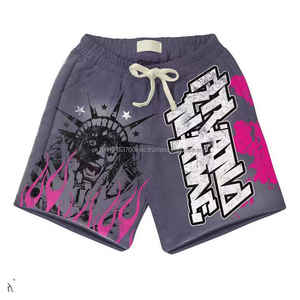 กางเกงขาสั้นผ้าเฟรนช์เทอร์รี่คุณภาพสูง 100% โพลีเอสเตอร์ ล้างสีแบบ Acid Wash สไตล์ High Street ระบายอากาศได้ดี พิมพ์ลายพัฟ ดีไซน์ทันสมัย มีเชือกผูก - Product Image 4