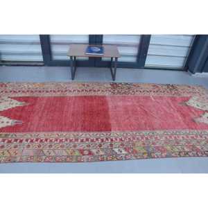 4.6x11.5 ft Rug, Turkish Rug, Vintage <b>Red</b> <b>Wool</b> Patchwork Rug - Product Image 3