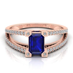 Anillo REYES Sparkle de Plata de Ley 925 con Zafiro Azul de Corte Esmeralda de 1 Quilate y Moissanita para Mujer, Regalo de Joyería Nupcial - Product Image 5
