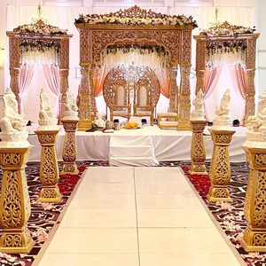 Traditional Triple Pillar Wedding Mandap UK Glamorous Wedding Wooden Tri Pole Mandap Exclusive Wedding Triveni Wooden Mandap - Product Image 5