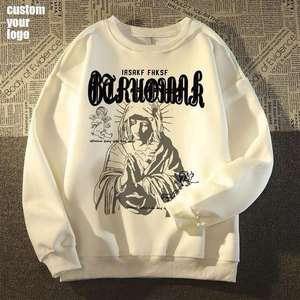 Sudadera Vintage personalizada para hombre con cuello suelto nueva moda 100% algodón patrón sólido logotipo personalizado frontal para invierno estilo Casual - Product Image 5