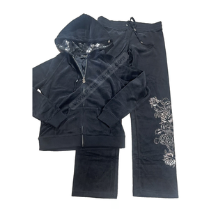 Survêtements noirs à capuche personnalisés avec strass, confortables, qualité professionnelle, grandes tailles, vêtements de sport d'hiver avec votre propre design - Product Image 1