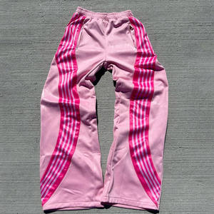 Pantalon de survêtement en tricot droit à rayures incurvées pour hommes Streetwear Pantalon de survêtement à jambe droite surdimensionné en coton polyester à rayures pour hommes - Product Image 4