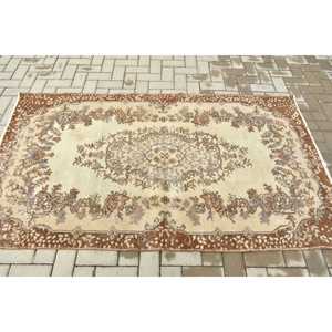 3.8x6.7 ft Turkish Rug, Vintage Area Rug, <b>Brown</b> Beige Ombr <b>Wool</b> Rug - Product Image 3