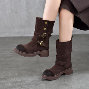 Botas de nieve de invierno para mujer, botas cálidas con forro de piel antideslizantes para clima frío, botas de moto vintage para mujer, botas con tacón para mujer - Product Image 1