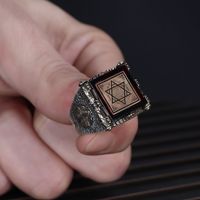 Azuris Logo personnalisé Argent sterling 925 Bague pour homme de style ottoman Pierre noire naturelle Fabriquée à la main en Turquie VALKH1596