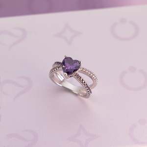 Jeulia <b>Cross</b> Your Heart Rhodium Plated Sterling <b>Silver</b> Gemstone Engagement <b>Ring</b> - Product Image 3