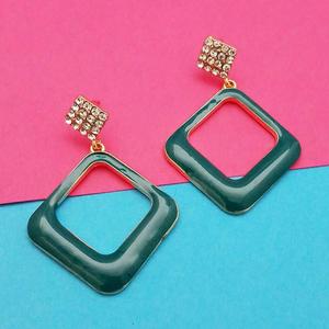 Kriaa Fine Dangle Earrings Gold Plated with Austrian Stone <b>Green</b> Meenakari 1314120F Collection - Product Image 1