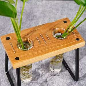 Vaso de Vidro Duplo Moderno com Acabamento Esmaltado, Suporte de Madeira e Estrutura Metálica, Ecológico, Leve, para Plantas Hidropônicas, para Casa e Escritório - Product Image 3