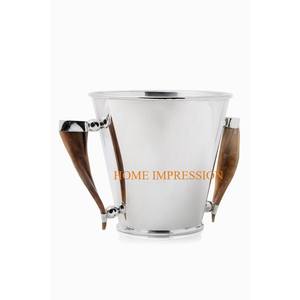 Fabricante de cubo de hielo grande pulido brillante de acero inoxidable con asas de cuerno atractivo cubo de hielo redondo de nueva llegada - Product Image 1