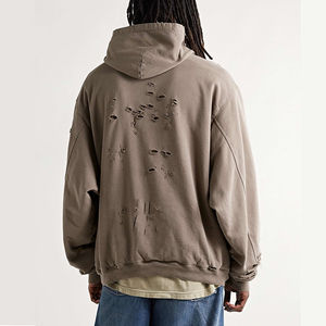 Sudadera con capucha desgastada vintage personalizada del fabricante 100% algodón poliéster sudadera bordada para hombres invierno liso teñido - Product Image 4