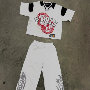 Personalizado de gran tamaño Boxy sudadera de manga corta chándal camiseta pantalones conjunto de algodón de dos piezas conjunto para hombre - Product Image 1