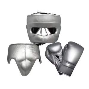 100% cuir véritable entraînement de gymnastique combattants MMA ensembles de boxe avec protecteur d'aine gants de protection de tête ensemble de Sparring personnalisable - Product Image 5