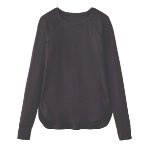 T-shirt décontracté en tricot à manches longues et col rond pour femme, noir, coupe ample, couleur unie, respirant, toutes saisons - Product Image 1