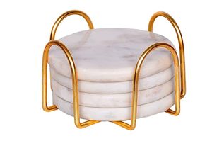 Handmade <b>White</b> round Marble <b>Coasters</b> Set Resin Material with Metal Stand for Restaurant Hotel or Home for Wine Table Use - Product Image 3