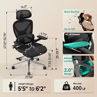 Silla de Oficina Ergonómica OEM con Malla, Respaldo Alto Ajustable, Brazos Abatibles 4D, Respaldo Inclinable de 3 Niveles, Reposacabezas 3D, Ruedas de PU