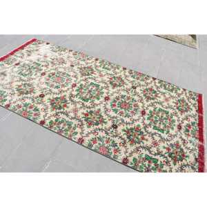 4.4x8.4 ft Vintage Rug, Turkish Area Rug, <b>Red</b> Abstract <b>Wool</b> Rug - Product Image 4