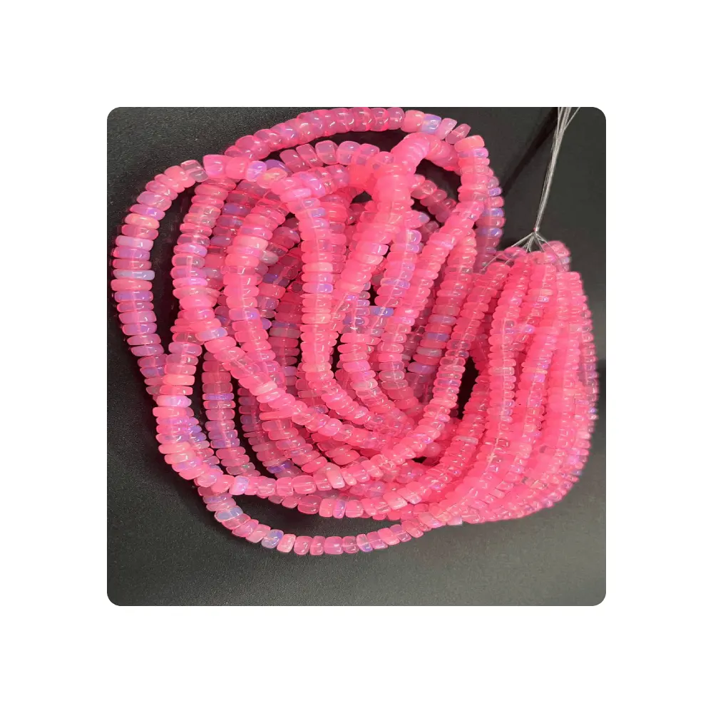 Wholesale Different Sizes Natural Ethiopian Opal Dyed Pink Color Smooth Rondelle Beads 3mm to 6mm 17 Inches