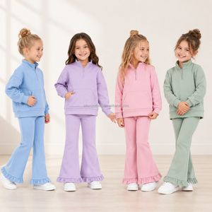 Ensemble deux pièces pour filles : sweat-shirt à col zippé et pantalon évasé en tissu de yoga, tenue décontractée pour l'école - Product Image 2
