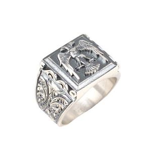 Pendiente de hombre estilo hip-hop de plata 925 con diseño de águila y cuadrado, con incrustaciones de gemas de cobre tipo placa en el dorso. - Product Image 1