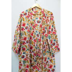 Peignoir en coton long maillot de bain imprimé en bloc long kimono chemise de nuit vêtements de plage vêtements de nuit doux peignoir à fleurs fabricant en gros - Product Image 2