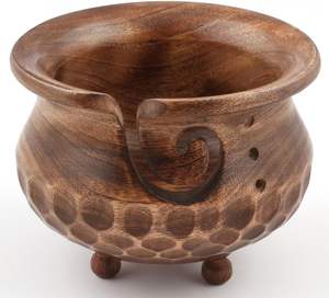 Cuencos de hilo de madera para ganchillo con agujeros que evitan resbalones y enredos Cuenco de tejer artesanal indio hecho a mano Día de la madre - Product Image 5