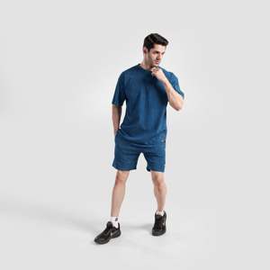 Short de basketball 100% coton délavé à la pierre, avec fermeture éclair et taille élastique, motif cargo tissé (Bleu moyen) - Product Image 4