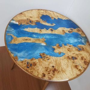 โต๊ะเรซินอีพ็อกซี่ทรงกลมงานฝีมือแนวชนบทสำหรับห้องรับประทานอาหารเฟอร์นิเจอร์โต๊ะแม่น้ำและไม้เรซิ่นสำหรับบ้านสำนักงาน - Product Image 2