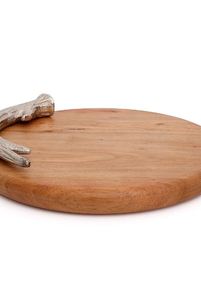 Wholesale Logo Customized Wooden Round Platter With Silver Leaf Handle For Restaurant Wedding Hotel in Bulk Quantity - Product Image 3