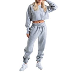 Femmes haute qualité coton 2 pièces ensemble personnalisé tendance haut court sweats à capuche Joggers léger coupe-vent porter survêtement 2026 - Product Image 3