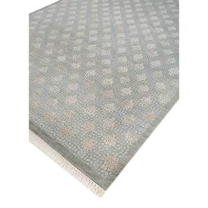 Alfombra de Lana y Seda Anudada a Mano, Azul ENR-1659, Diseño Geométrico Abstracto Rectangular, Alfombra Hecha a Mano para Pasillo o Habitación - Product Image 2