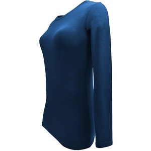 Women Knitted Long Sleeve <b>Scrub</b> <b>Top</b> Blue Slim Fit Medical Nursing Undershirt Uniform - Product Image 1