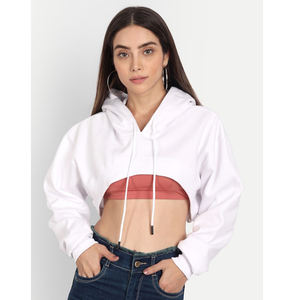 Drawstring Pullover Cropped <b>Top</b> Hoodie <b>Women's</b> Sweatshirt Custom Plain <b>White</b> Gym Hooded <b>Crop</b> <b>Top</b> & Bra <b>Women</b> Sweatshirts & Pants - Product Image 1