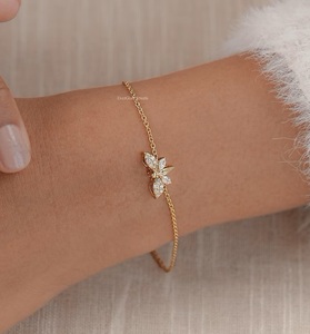 Bracelet de chaîne de diamant naturel de marquise et rond/bracelet de papillon de diamant rond minimaliste/usage quotidien d'or solide 14K - Product Image 3