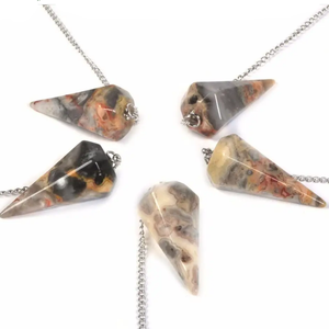Haute qualité fou dentelle agate pendule cristal naturel pierre précieuse à facettes cône radiesthésie pendule pour Reiki guérison pendules vente - Product Image 1