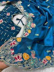 ผู้ผลิตและผู้จัดจำหน่ายเสื้อผ้าสตรีแบบซารี จิมมี่ ล่าสุด ที่กำลังเป็นที่นิยม ประดับด้วยด้ายและเลื่อม จากประเทศอินเดีย - Product Image 4