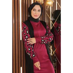 Robe longue décontractée 100 % coton à manches longues, motif tricoté, col carré, longueur maxi, techniques de crochet, motifs losanges, style hippie, translucide, taille XS - Product Image 2