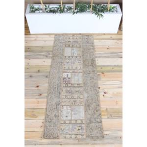 พรมวิ่งสไตล์ตุรกี ขนาด 2.3x5.9 ฟุต (70x180 ซม.) ลายปะติดสีเบจลายดอกไม้สไตล์วินเทจ - Product Image 1