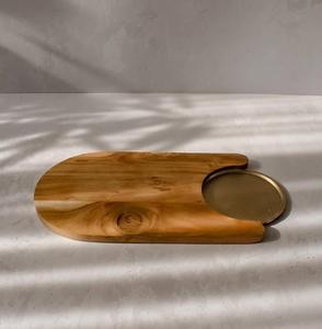 Plateau de service rectangulaire en aluminium avec poignée en métal Plateau décoratif Diwali Disponible Élégant Design en bois d'acacia Finition émaillée - Product Image 6