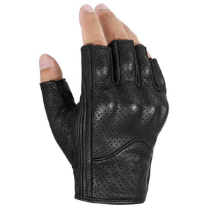 Gants de course à doigts courts en cuir véritable pour motocyclistes Confort de sécurité des mains avec perforations pour les cyclistes - Product Image 5