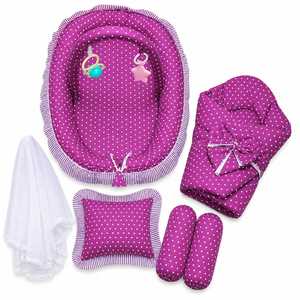 Portable Quality Baby Lounger Nest Soft Cotton 300tc Polka Dot Newborn Bed Set Infant Sleeping Cushion <b>Pillow</b> Bolster Swaddle - Product Image 3