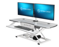 Convertisseur de bureau électrique réglable en hauteur VersaDesk PowerPro Elite en bois, design moderne, interrupteur programmable, bureau de travail