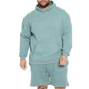 Nuevas llegadas: Conjunto de sudadera con capucha y pantalones cortos personalizados para hombre, mezcla de algodón y poliéster, conjunto deportivo corto con capucha para hombre - Product Image 1