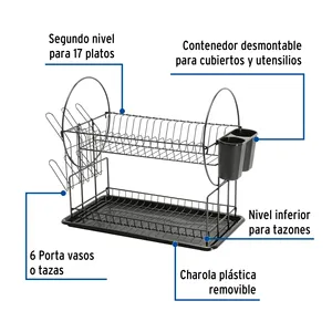 Escurridor de Acero Negro de 2 Niveles para Platos Caja con 2 Unidades para Almacenamiento de Cocina - Product Image 2