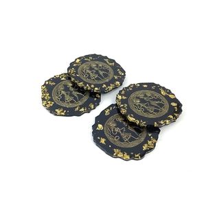 Sous-verres hexagonaux translucides bleus en laiton et résine, 4 pièces - Product Image 1