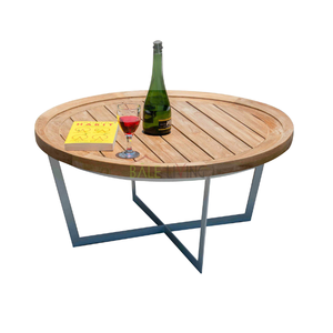 Table basse ronde en bois CATTALINA avec base en aluminium, design moderne, idéale pour l'extérieur – Offre spéciale - Product Image 1
