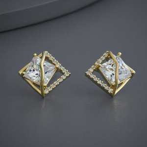 Trendy 183977 Stud Hoop <b>Earrings</b> Geometric Pattern Princess Cut <b>Diamond</b> Stainless Steel Copper <b>Pearl</b> Main Religious for Parties - Product Image 5